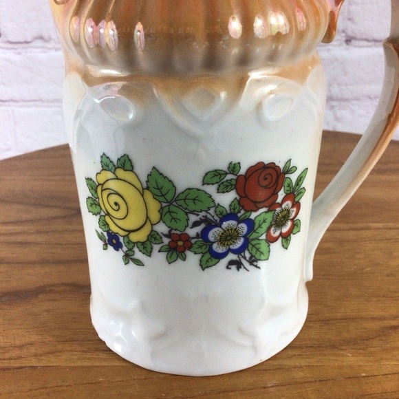 Vintage Bavaria RWC Floral Iridescent Ceramic Pitcher - Picture 5 of 9